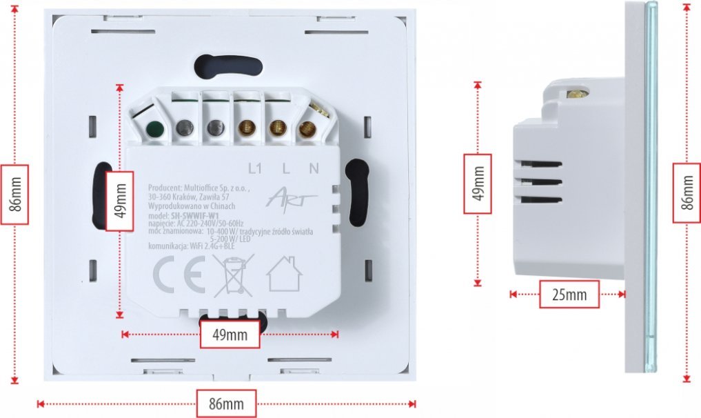 Art SMART LIGHT SWITCH ZIGBEE 3.0 single white ART oem