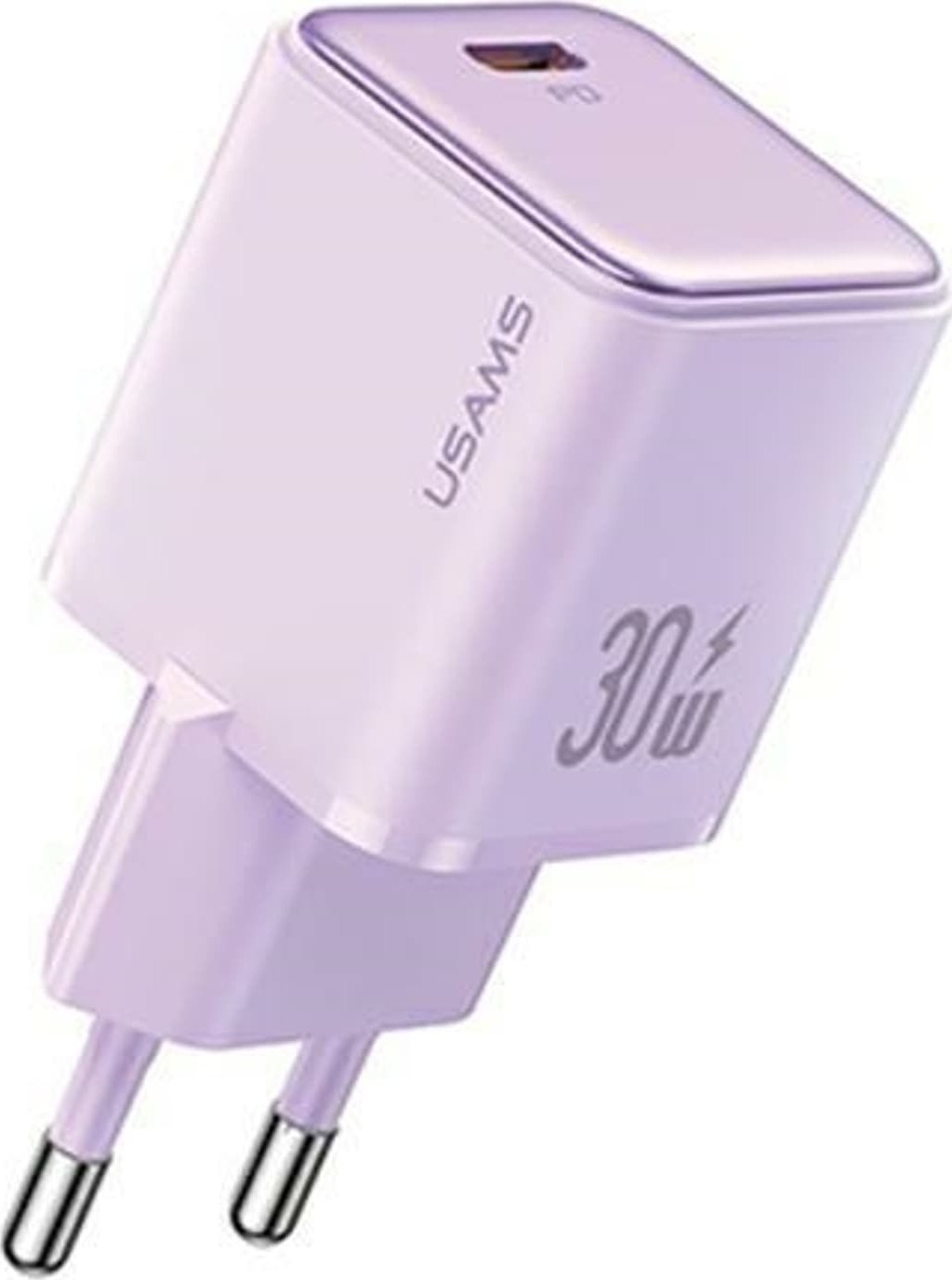 Usams Nabíječka USAMS Síťová nabíječka 1xUSB-C PD30W 3A (pouze hlavice) PD3.0 Rychlé nabíjení fialová/fialová řada X-ron CC186TC03 (US-CC186)