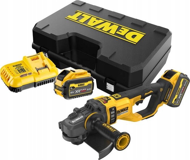 DCG460X2 DEWALT AKU 54V ÚHLOVÁ BEZUHLÍKOVÁ BRUSKA FLEXVOLT 230MM,2 X 9,0 AH BATERIE, NABÍJEČKA, KUFR