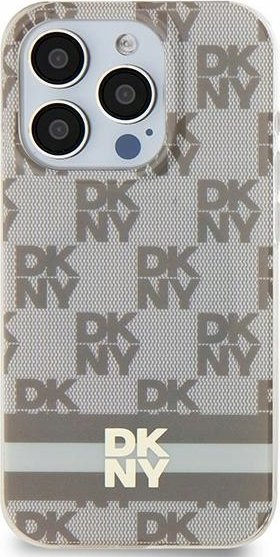 DKNY DKHMN61HCPTSE iPhone 11 / Xr 6.1 béžový/béžový pevný obal IML kockovaný mono vzor a tlačené pruhy MagSafe