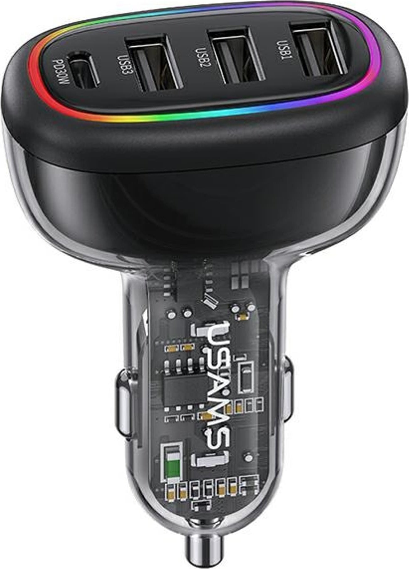 Usams Nabíječka do auta , 1xUSB-C, 3xUSB-A, C34, 48W, 3A+C, PD, černá, CC170CC01 (US-CC170)