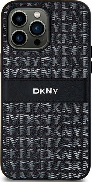 DKNY DKHCS24MPRTHSLK S24+ S926 čierno/čierne pevné puzdro Koža Mono Stripe &amp; Metal Logo