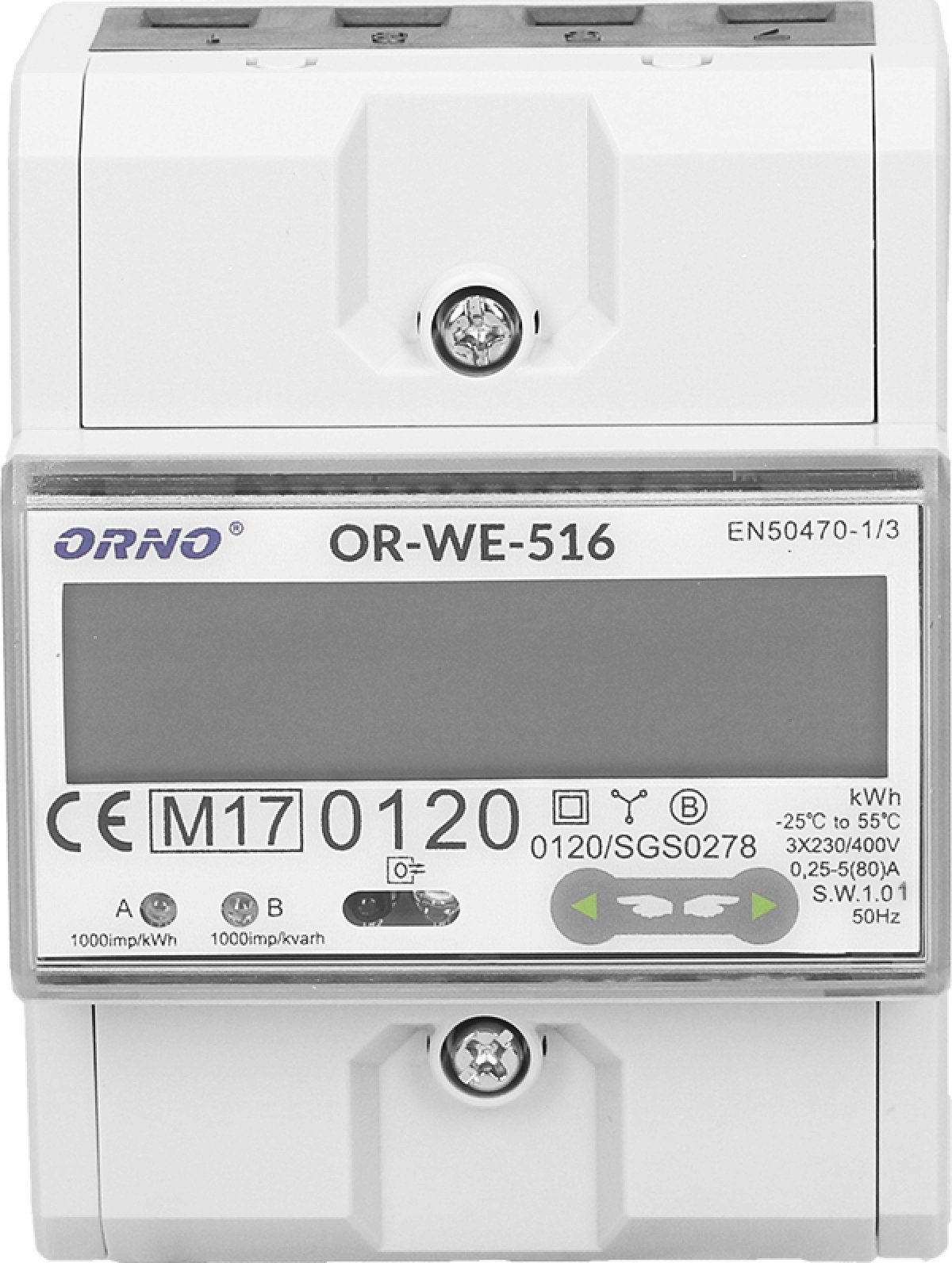 Orno elektromer OR-WE-516 3-fázový port RS-485 Din TH-35mm biely