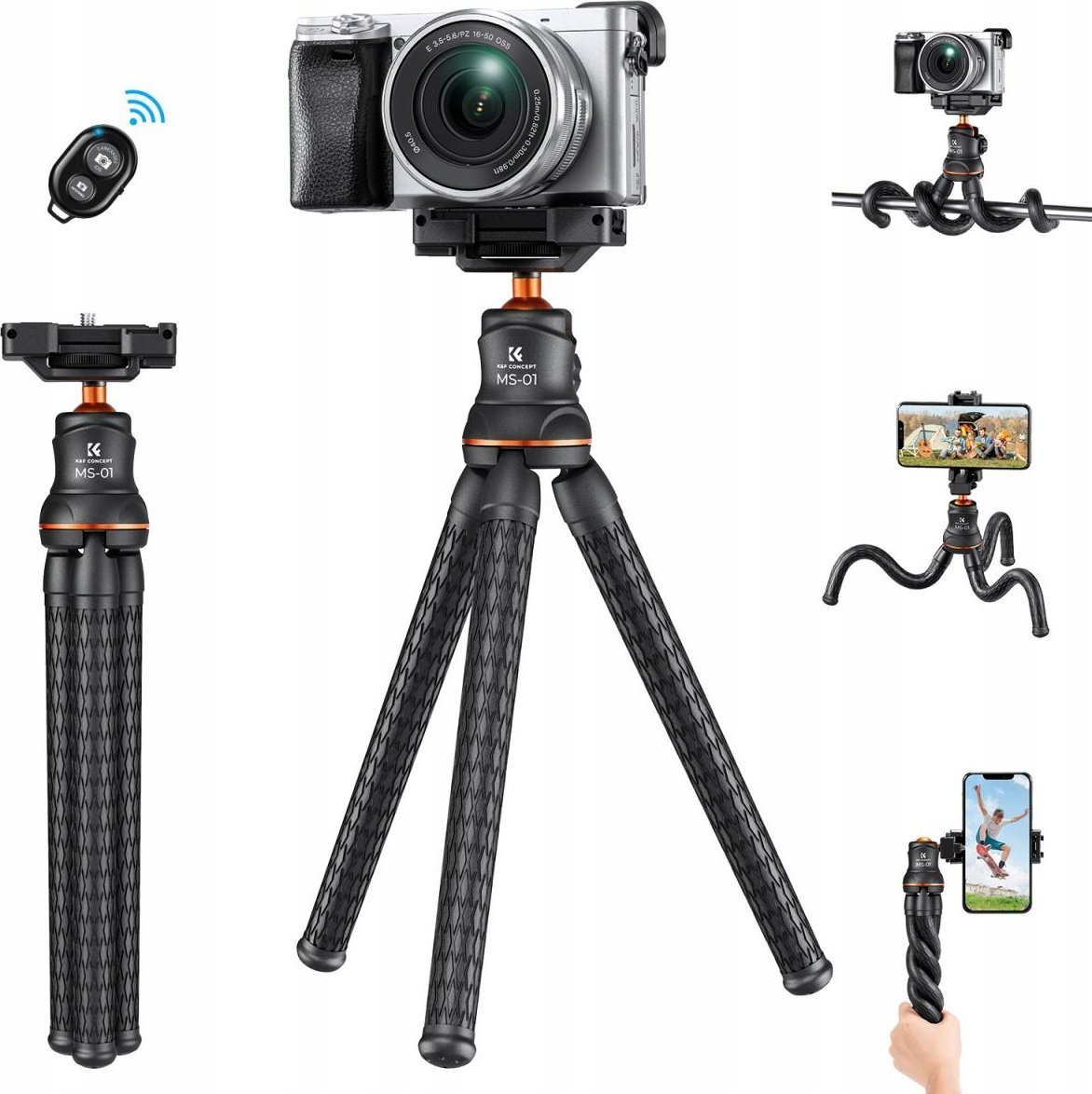 Kf Stativ Flexibilní stativ Držák 3D hlavy Fotoaparát Fotoaparát Telefon K&f Ms-01 / Kf09.129