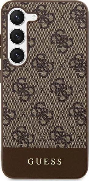 Guess Pouzdro Guess GUHCS24LG4GLBR pro Samsung Galaxy S24 Ultra, pevné pouzdro 4G, kolekce Stripe, hnědé/hnědé
