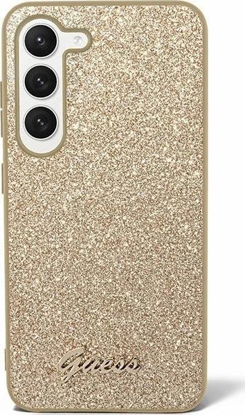 Guess Glitter Flakes kovové logo pouzdro – Samsung Galaxy S24 Ultra pouzdro (zlaté)