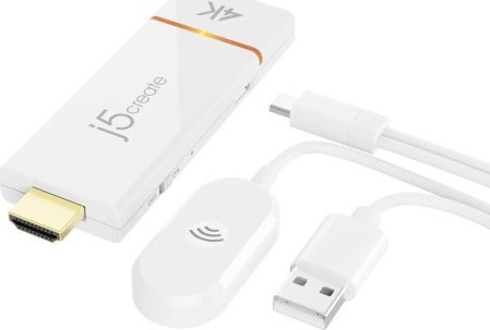 j5create ScreenCast 4k Wireless Display Adapter Receiver - Mirrors Phone  Tablet  Laptop to HDTV - Compatible with MiraCast  AirPlay  Android  Windows 10 PC  iOS  iPhone  Tablet (JVAW76)