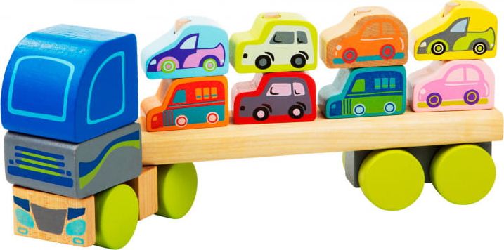 Cubika Dřevěný nákladní automobil s auty 18m+ Cubika