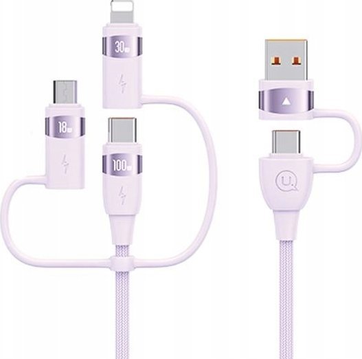 Usams Kabel USB-A - 2x USB-C + Lightning + microUSB, 2 m, černý (USA1079)