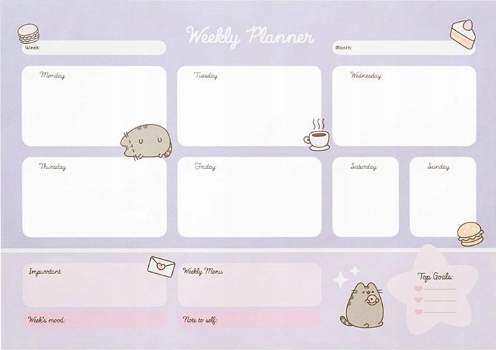 Pusheen - Týdenní diář z kolekce Moments, 54 stran A3
