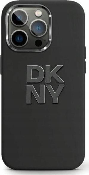 DKNY tekuté silikónové kovové logo – púzdro na iPhone 15/14/13 (čierne)