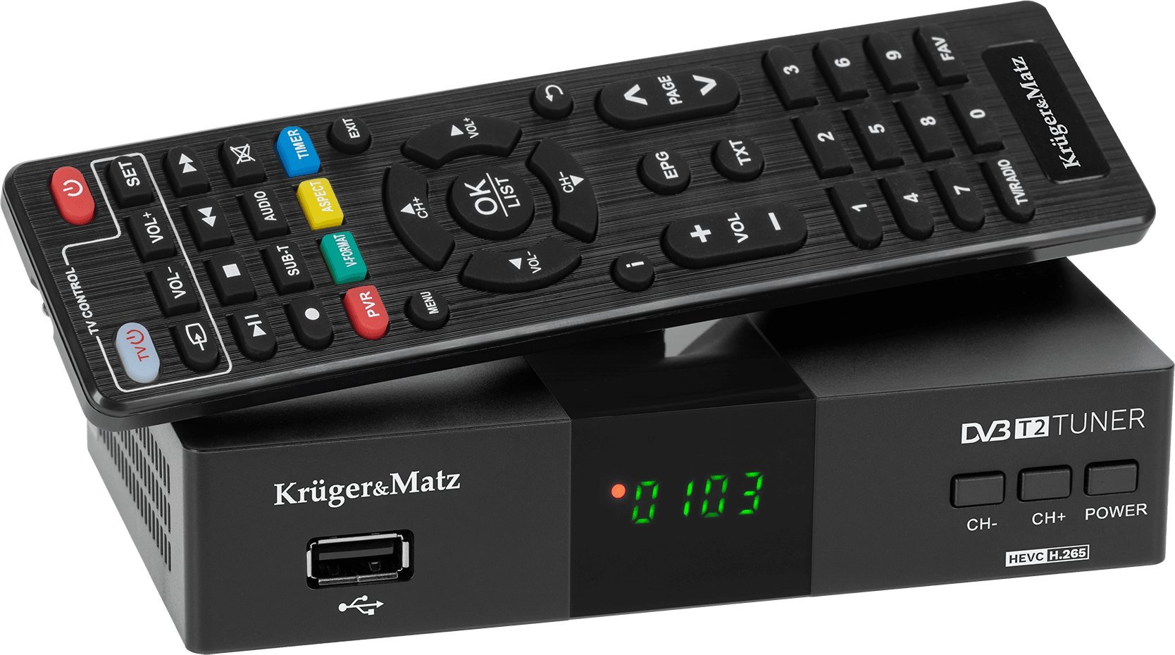 TV tuner Kruger&Matz DVB-T2 tuner H.265 HEVC Kruger&Matz HDMI SCART PVR EPG USB dekodér