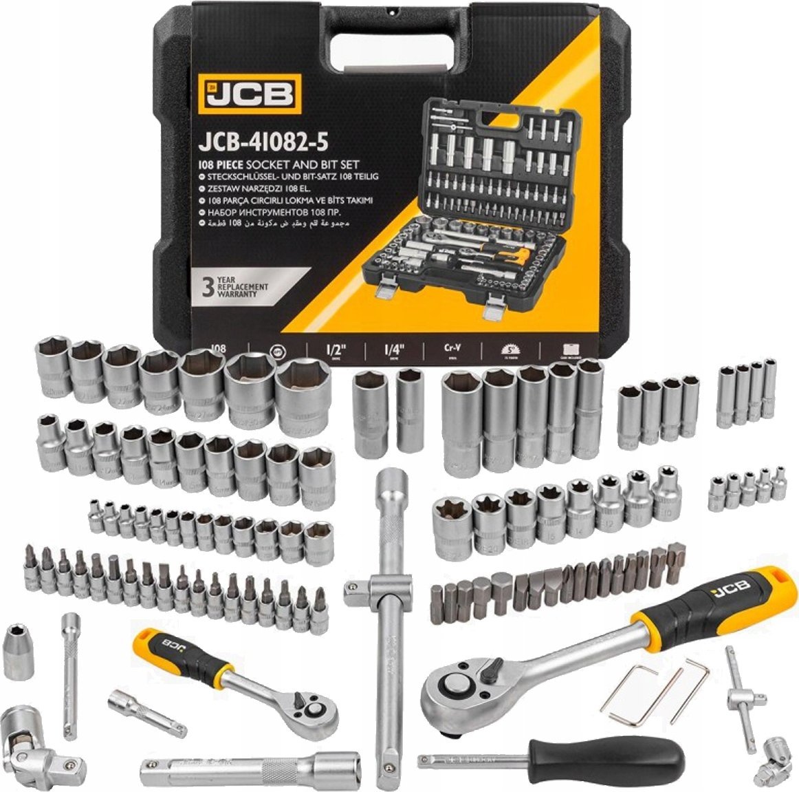 Sada nářadí JCB  KEYS SET 108 ks. 1/2 1/4