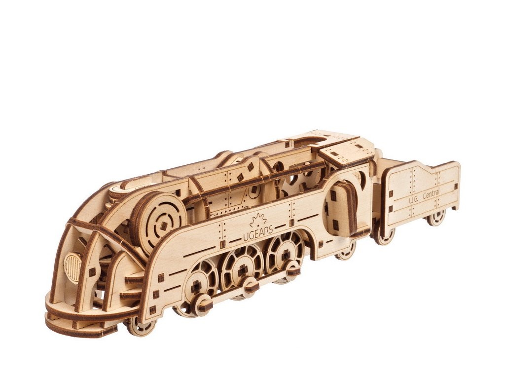 Ugears 3D dřevěné mechanické puzzle MINI Lokomotiva