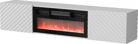 Cama RTV skříň LARA 183x35x37 bílá matná + černý krb