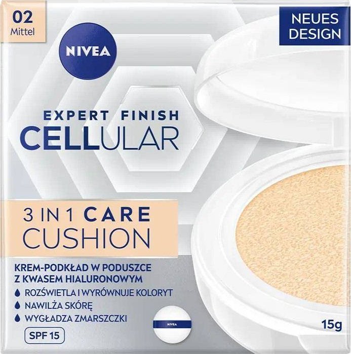 Nivea Expert Finish Cellular 3v1 Care Cushion krémový podkladový krém SPF15 02 Medium 15ml