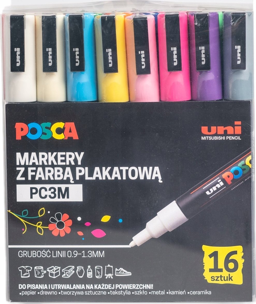 Uni Sada fixů Marker UNI POSCA PC-3M, 16 kusů, PLAST