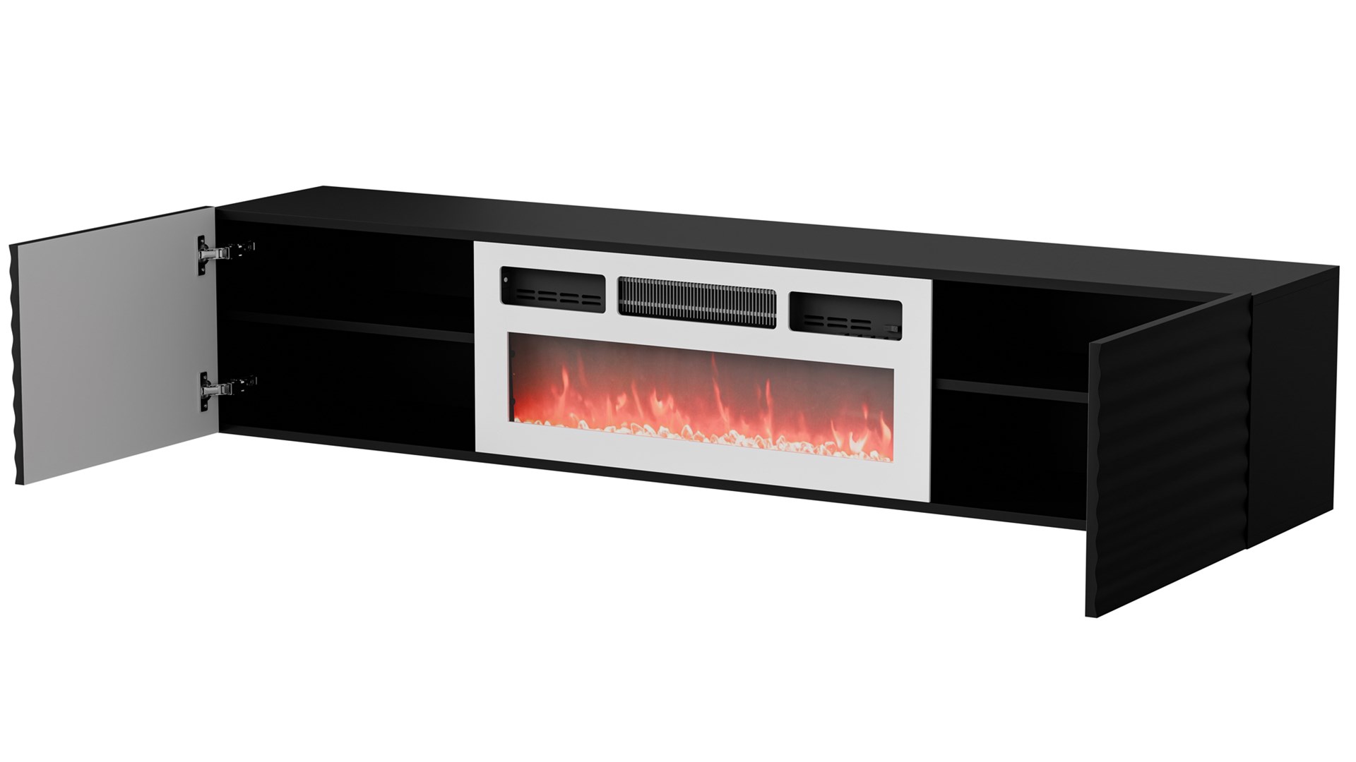 Cama RTV skříň TULA 183x35x37 černá matná + bílý krb