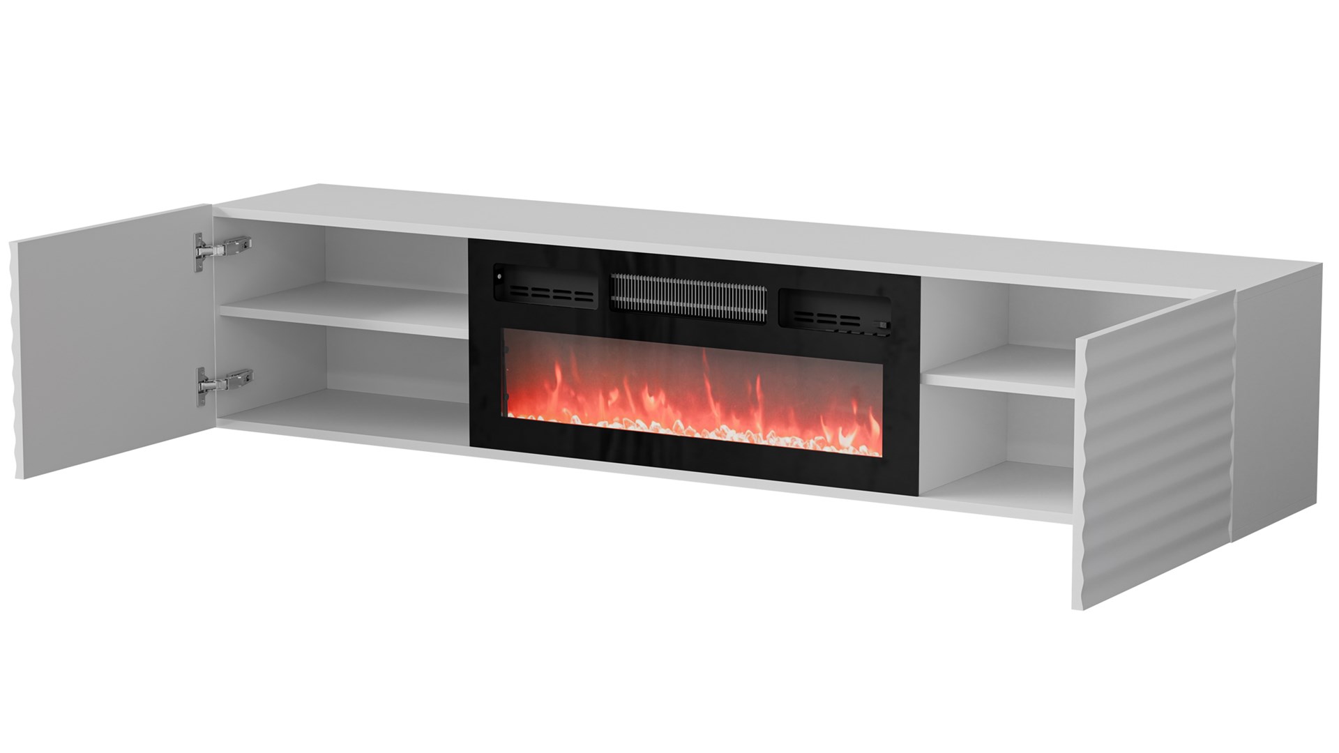 Cama RTV skříň TULA 183x35x37 bílá matná + černý krb