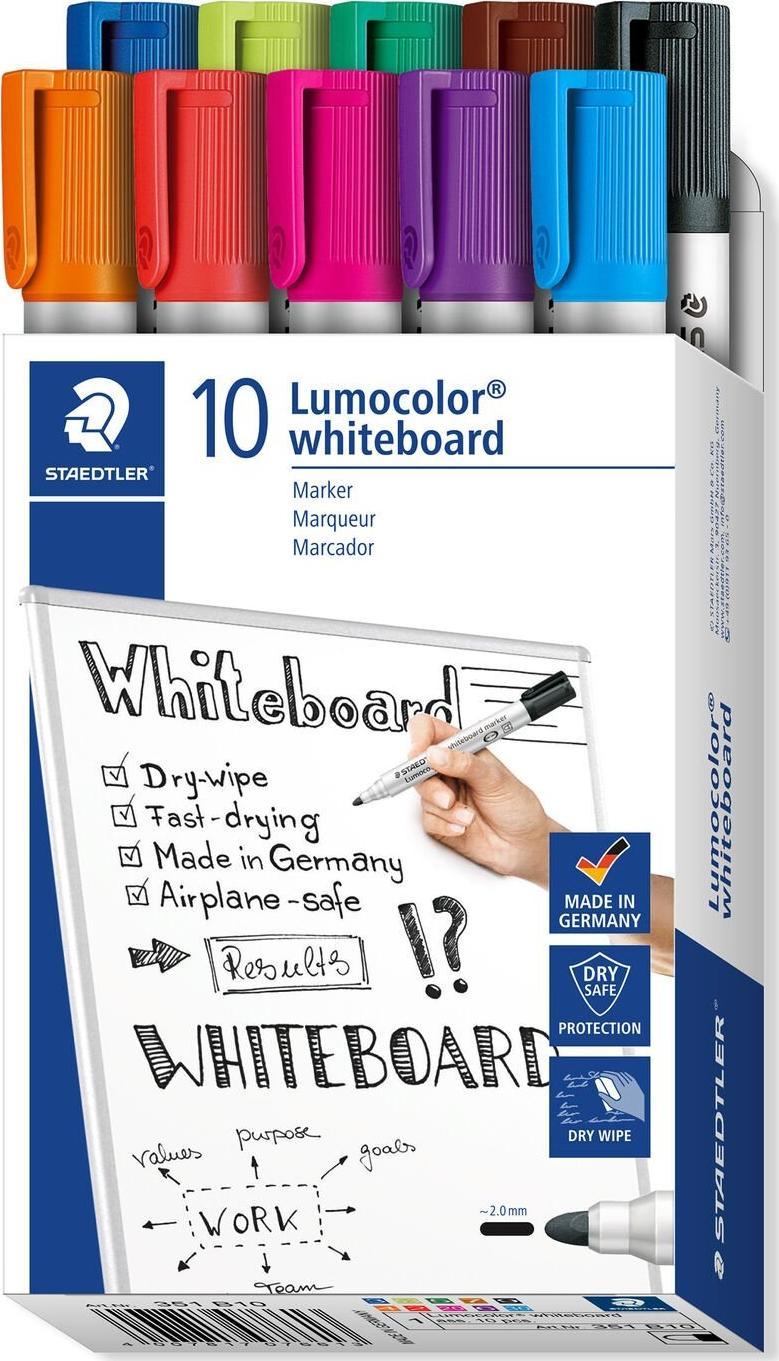 STAEDTLER Popisovače na bílou tabuli  Lumocolor 351 , 10 barev, 2 mm, kulatý hrot 351 B10