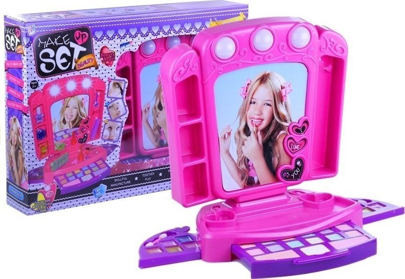 LeanToys Sada toaletního stolku s kosmetickými zrcátky, světýlka, růžová
