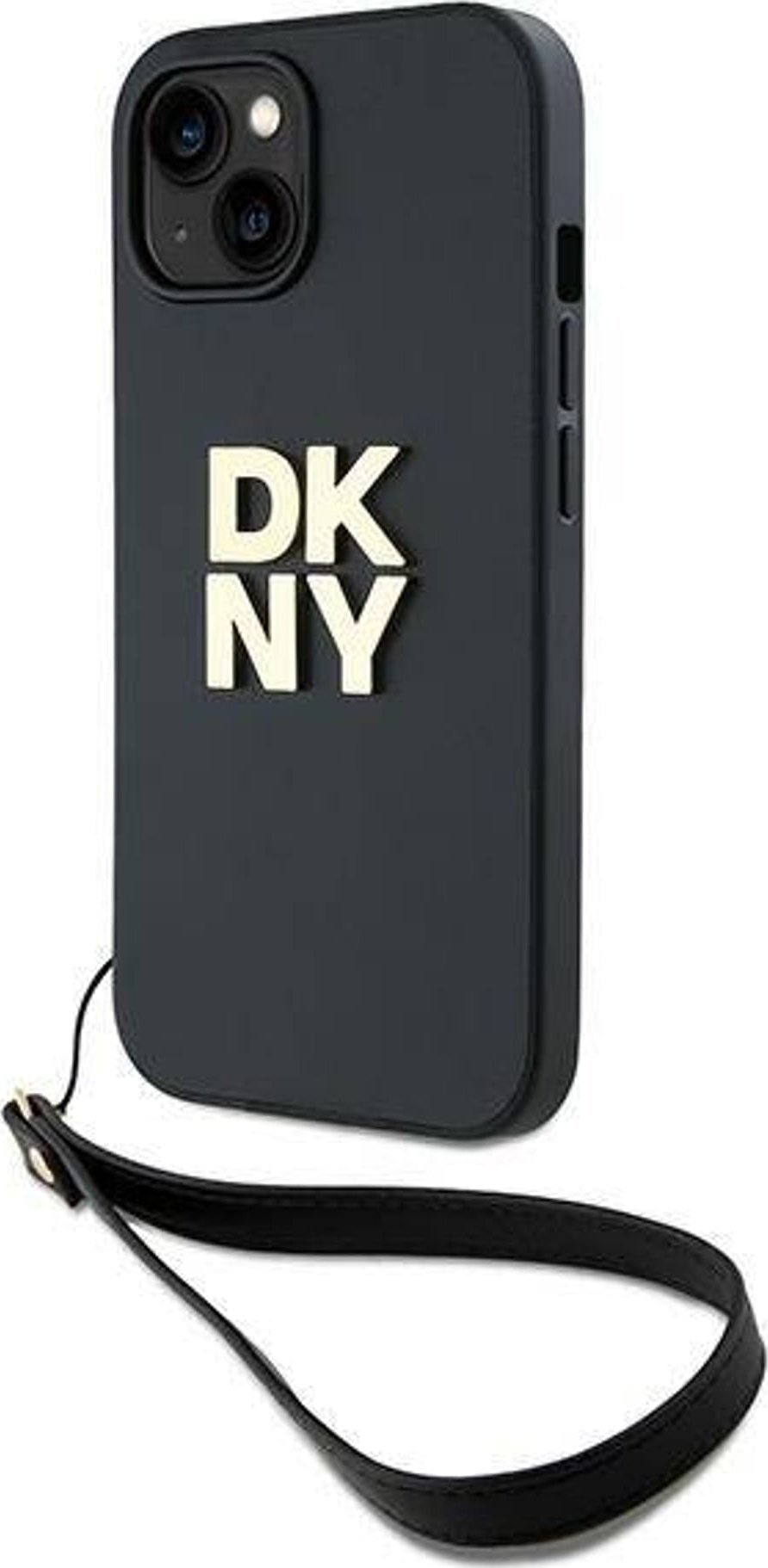 DKNY PU Leather Stack Logo Wrist Strap Zadný Kryt pre iPhone 14 Black