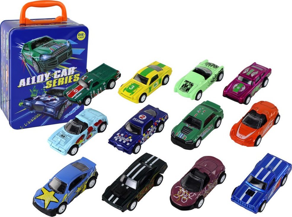LeanToys Sada 12 kovových elektrických aut v měřítku 1:64