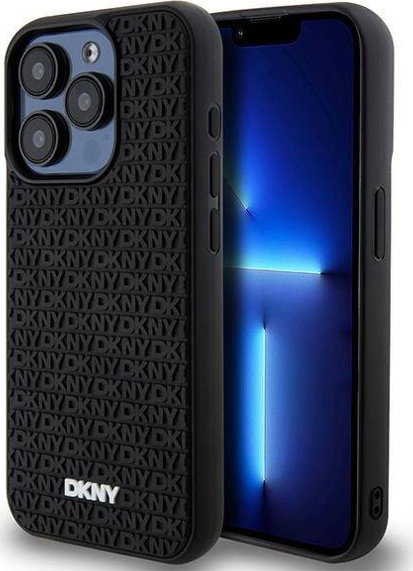 DKNY DKNY 3D gumový opakující se vzor – kryt na iPhone 15 Pro (černý)