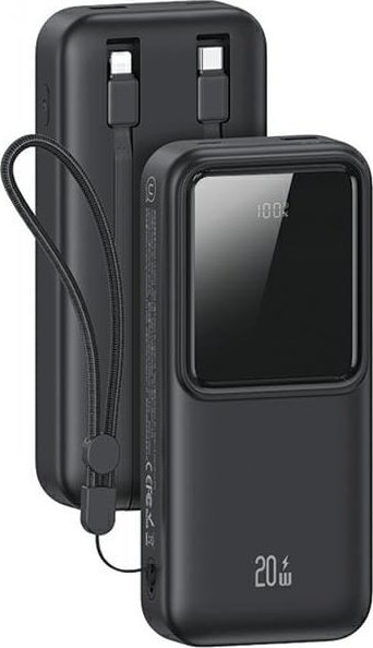 UPS Usams  Powerbanka s vestavěným USB-C+Lightning kabely 30000 mAh 20W PD+Qc 3.0 Fast Charge X-chel Series black/black 30KCD21301 (US-CD213)