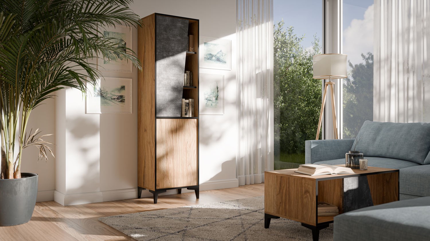 Cama 2D knihovna OVO 50x38xV182,5 dub/beton