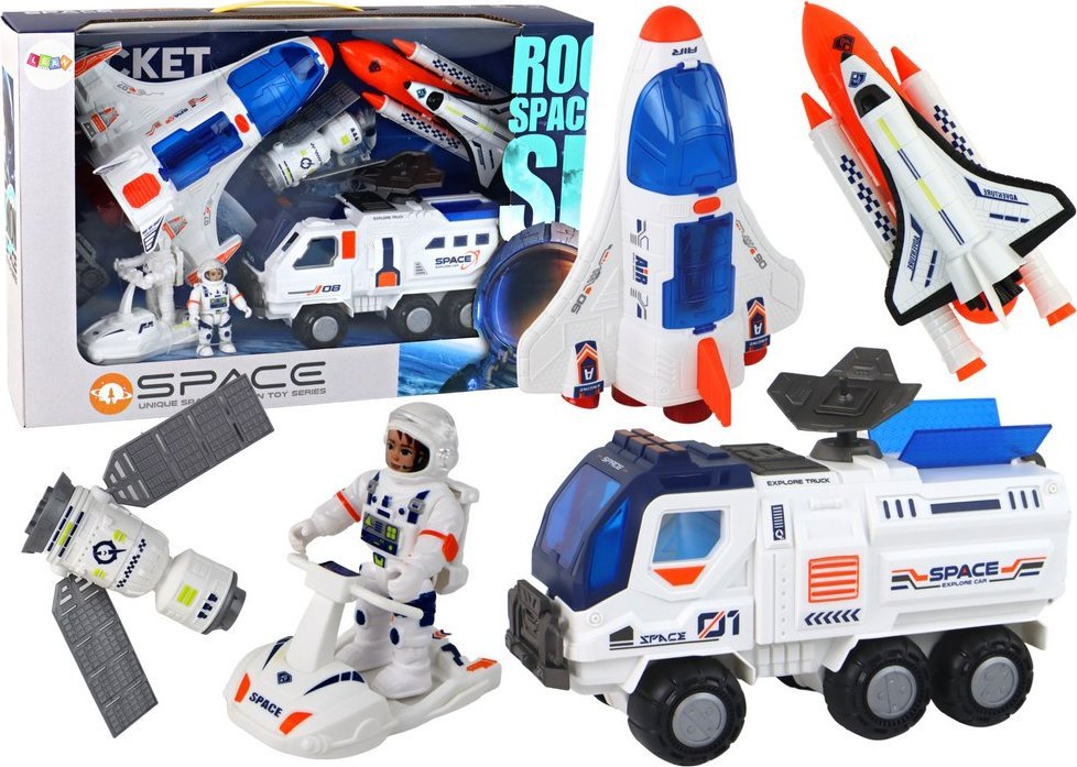 LeanToys Vesmírná mise Sada Raketa Vesmírné lodě Vesmírná vozidla 7 dílků