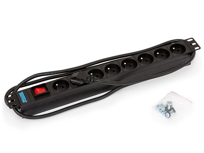Rozvodný panel Triton 19“ 1U; 8 x zásuvka podle DIN, max. 16 A; kabel 3 x 1,5 mm, 2 m + zástrčka univerzál CZ-DE, max. 1
