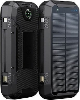 Nabíječka mobilních zařízení PowerNeed S20000Q Universal Black Lightning Solar USB Bezdrátové nabíjení Rychlé nabíjení venku
