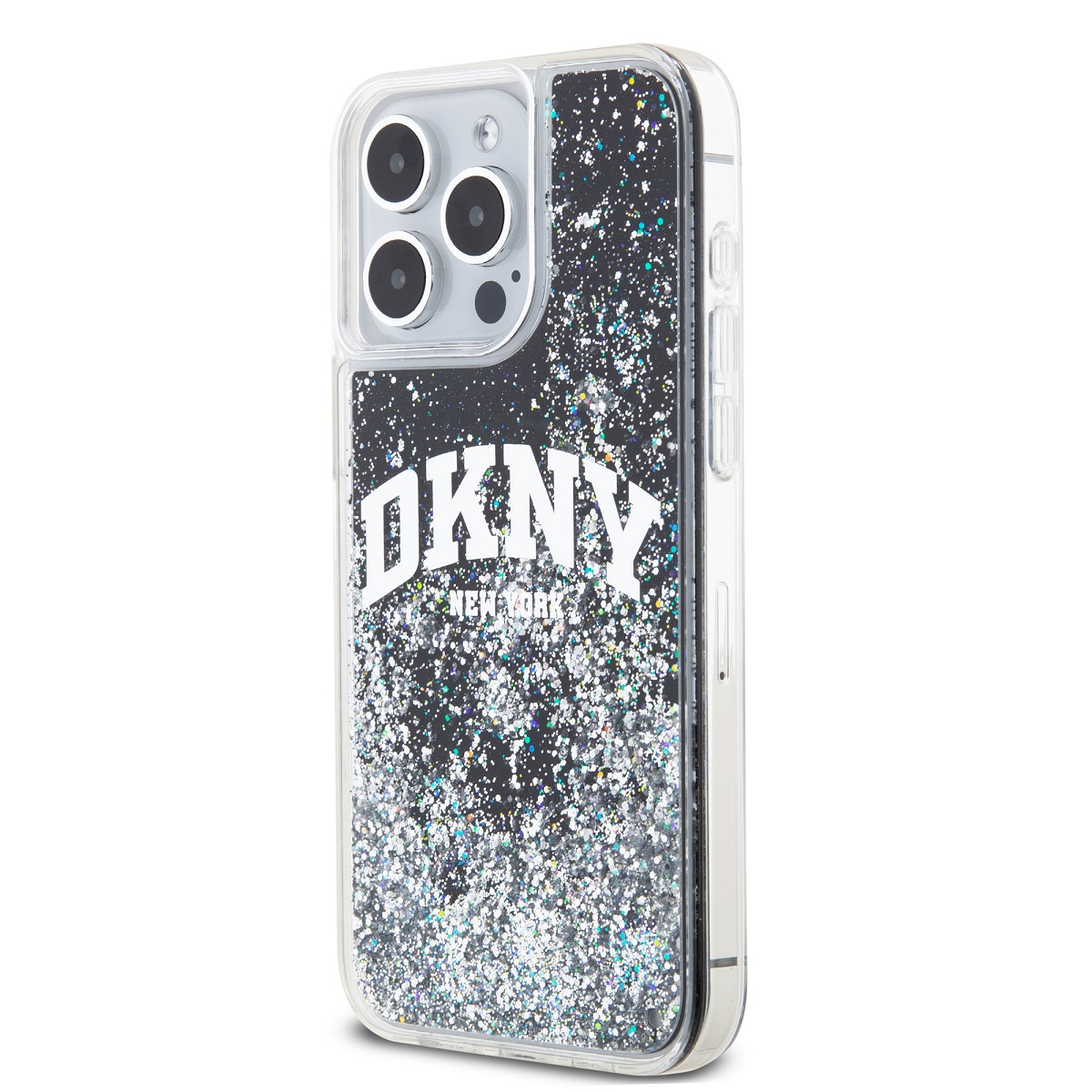 Veľké logo DKNY Liquid Glitter – púzdro na iPhone 15 Pro Max (čierne)