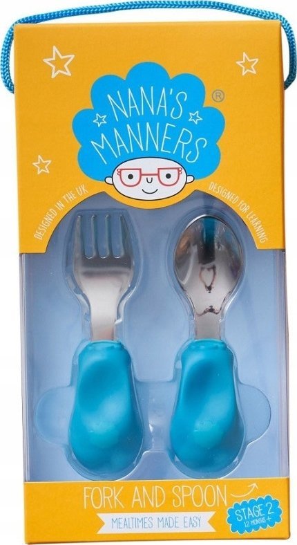 Nana s Manners Nana s Manners, KROK 2, Samojedlé příbory, vidlička a lžíce, mořská modř, 1-3 roky