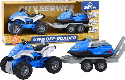 LeanToys Čtyřkolka s přívěsem na loď a vodním skútrem