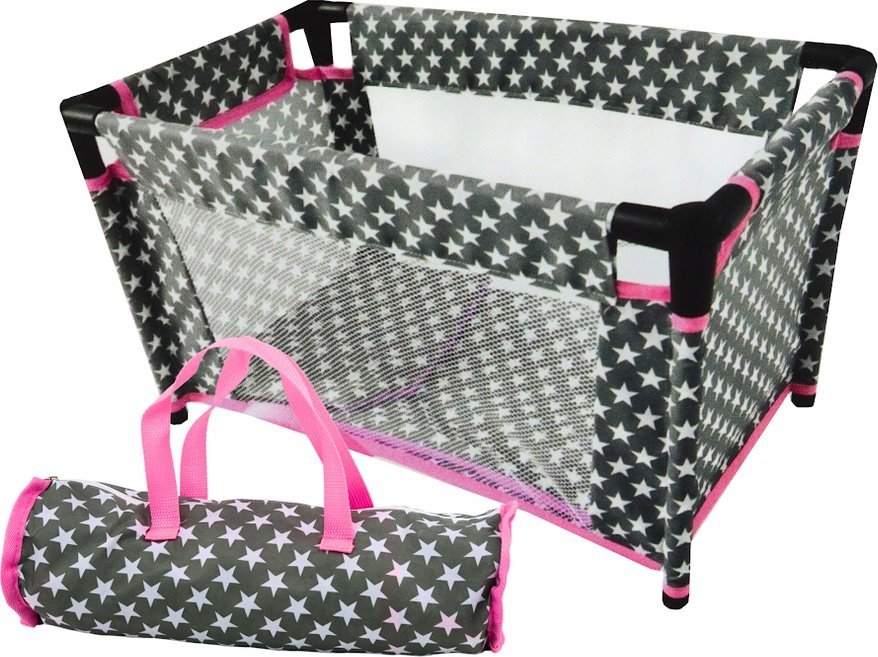 LeanToys Postýlka pro panenky Alice s hvězdičkami, šedá a růžová
