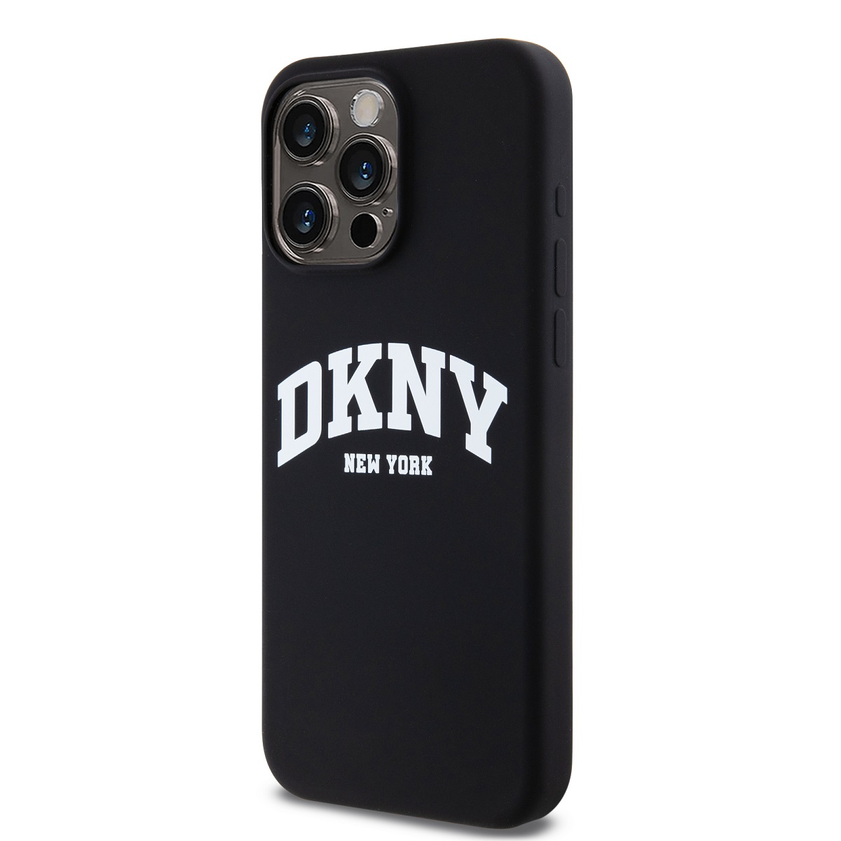 DKNY tekuté silikónové biele tlačené logo MagSafe - iPhone 15 Pro Max Case (čierne)
