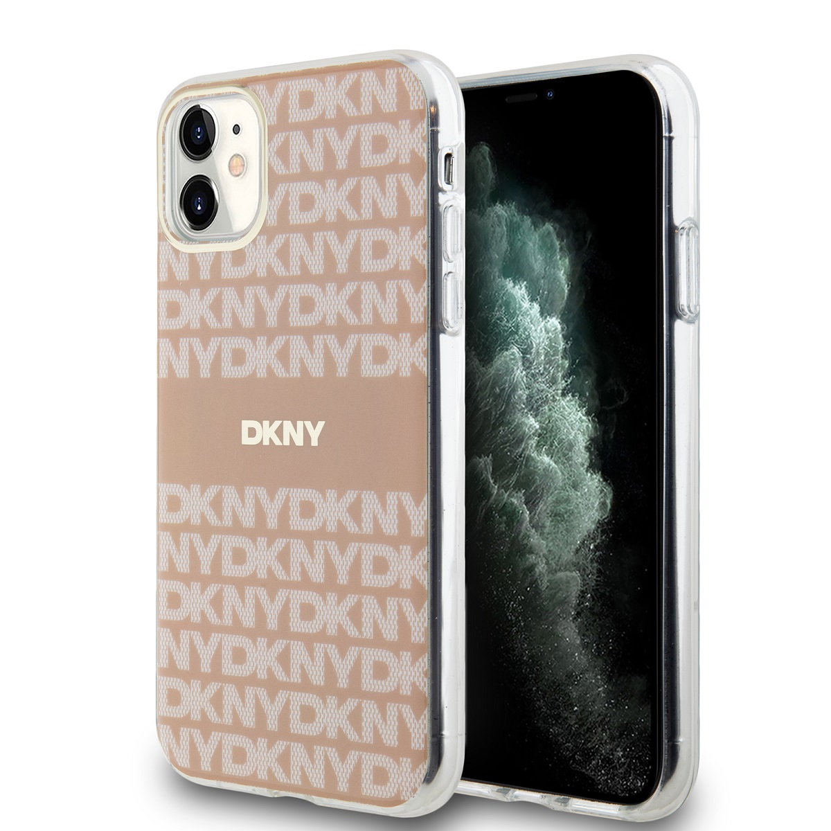 DKNY DKHMN61HRHSEP iPhone 11 / Xr 6.1 ružový/ružový pevný obal IML Mono &amp; Stripe MagSafe