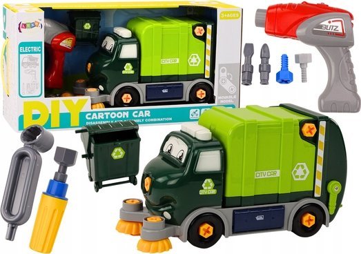 LeanToys Popelářské auto Kreslená hračka Kroutící se Pohyblivá DIY Zelená