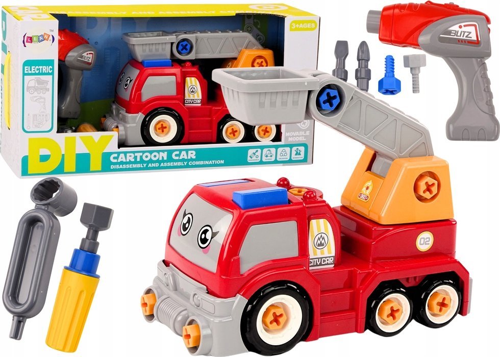 LeanToys DIY kreslený náklaďák Boom k odšroubování červený