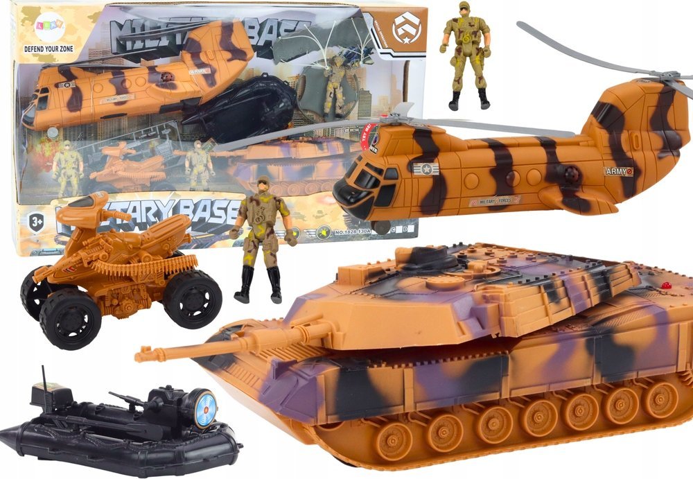 LeanToys Vojenská sada Vojenský tank Vrtulník Vrtulník Výsadkář Zvuky