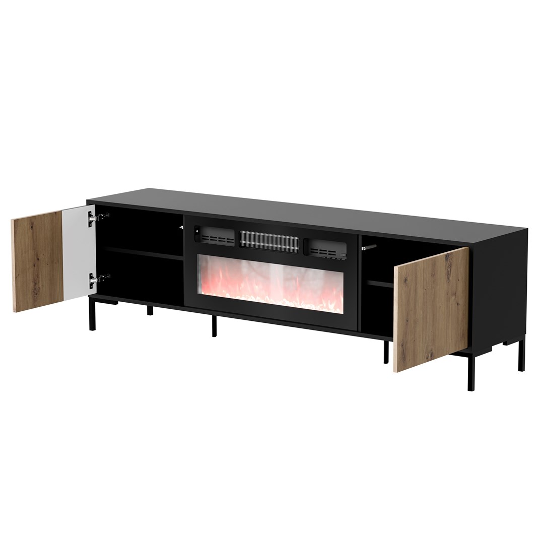 Cama RTV skříň MERCI 180 x 40 x 53,5 cm černá/dub artisan + krb