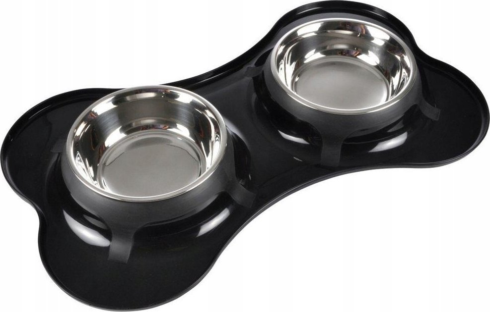 Kerbl Dvojitá miska pro psy ve tvaru kosti, nerezová ocel, O 14 cm, černá