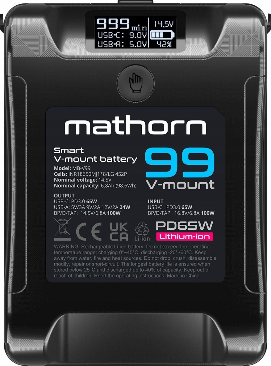 Canyon Battery Mathorn MB-V99 6800mAh PD65W OLED USB-C 99Wh V-mount