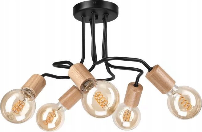 Stropní svítidlo Lamkur Lamkur Conor 47423 stropní svítidlo kovové edison tyče 5x60W E27 černá/dřevo