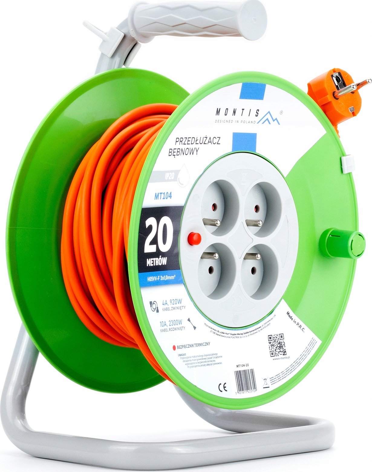 Montis MT104-20 4x2p+Z 10A 2300W 3x1 20m Montis oranžová prodlužovačka