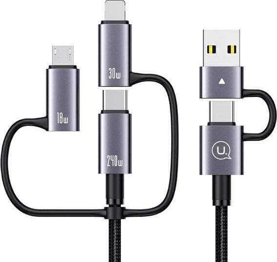Usams USB kabel USB-A + USB-C - USB-C + microUSB + Lightning 2 m šedý