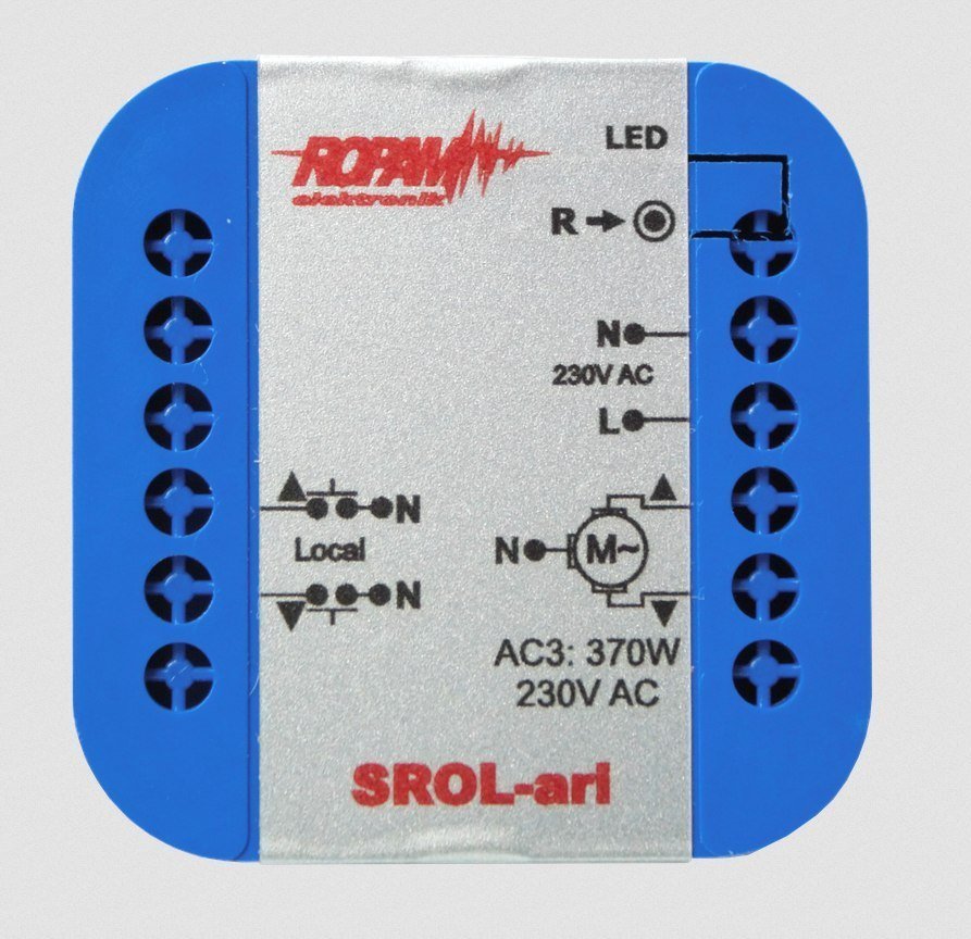 Ropam  SROL-ari bezdrátový, ovladač rolety do uší 230VAC, amperometrie, stav rolety v aplikaci a dotykový panel (-IP-64).