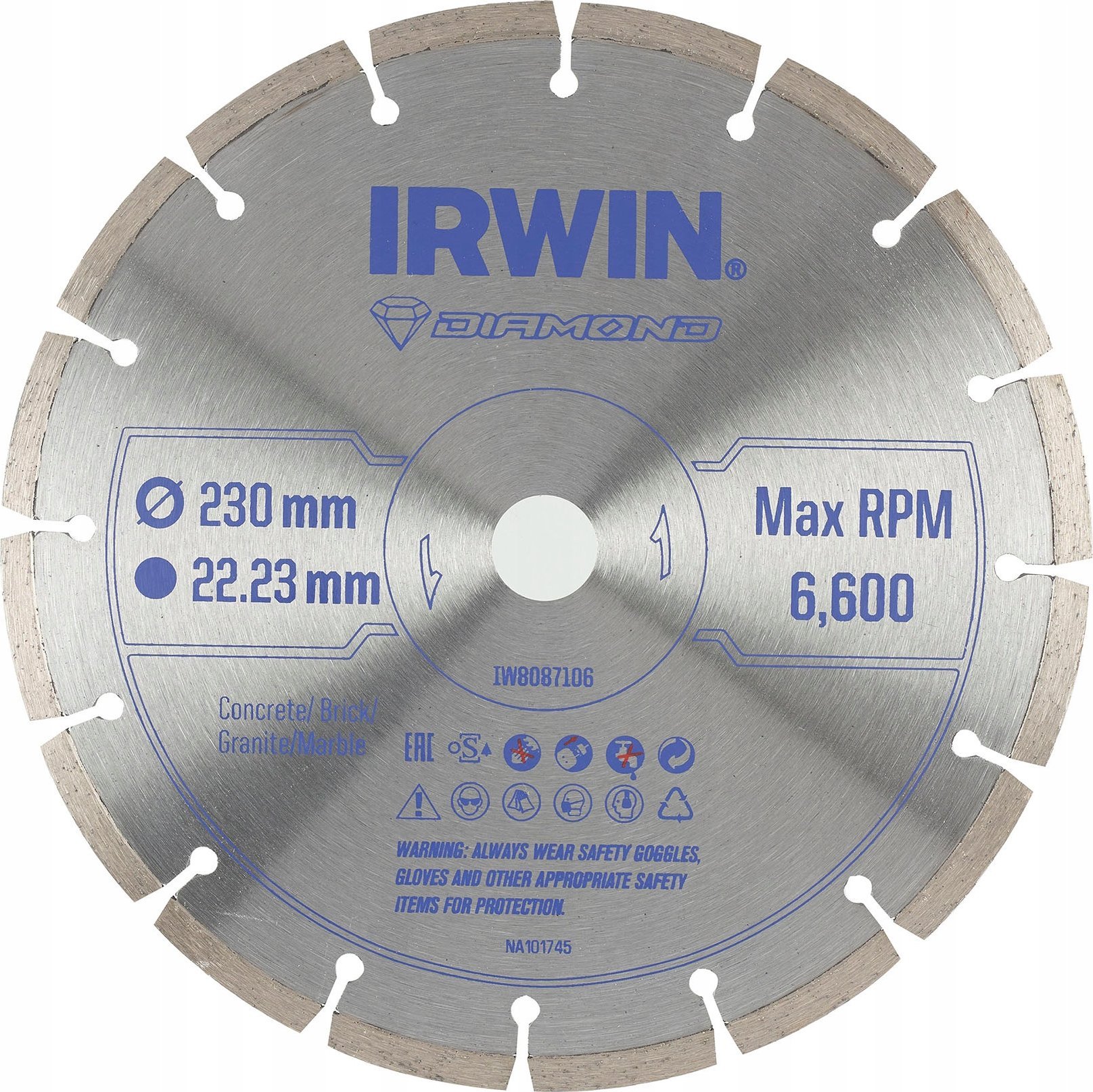 Irwin DIAMANTOVÝ DISK IRWIN 230 mm x 22,23 mm / SEGMENTOVANÝ na beton, cihly, žulu a mramor